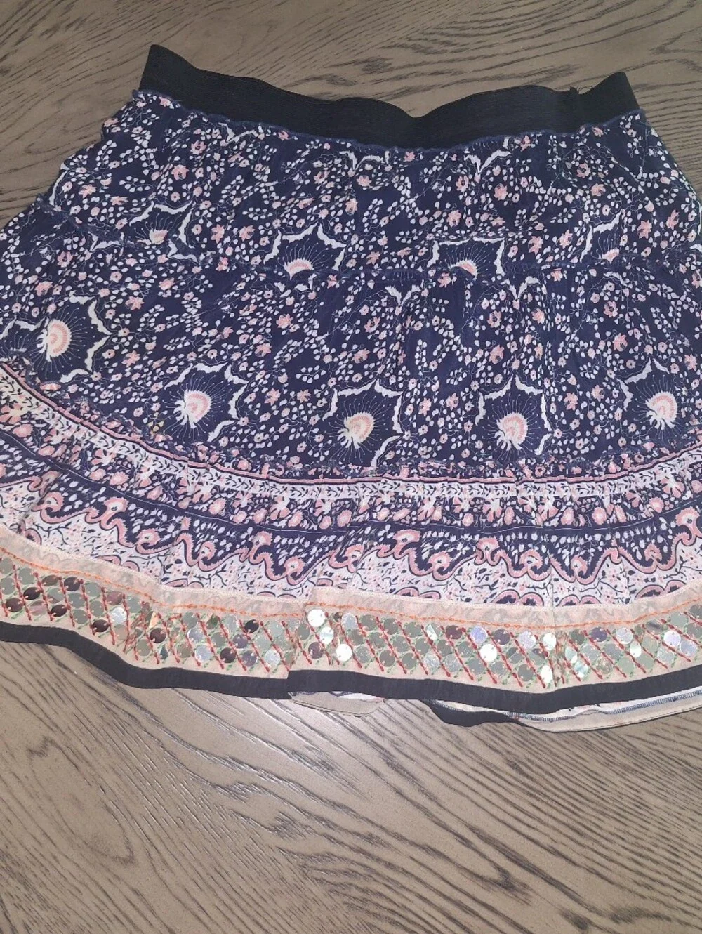 Free People Navy and Pink Floral Print Skirt